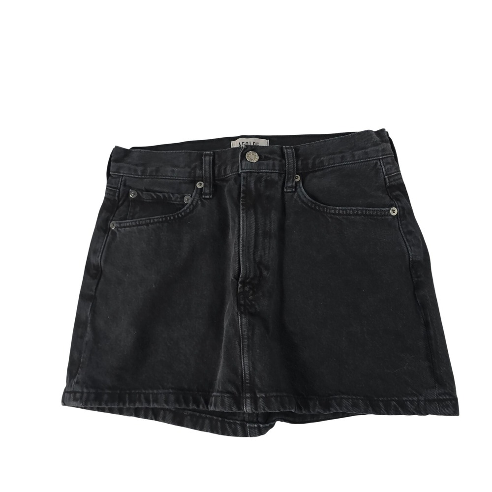 Agolde Liv High Rise Denim Mini Skirt Washed Black Organic Cotton A3042-1207 25‎